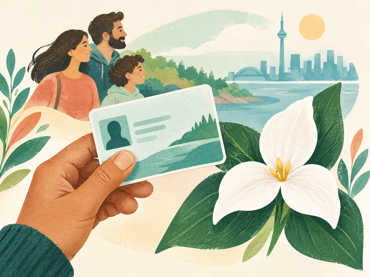 Illustration: a health card and an Ontario-style trillium flower.
